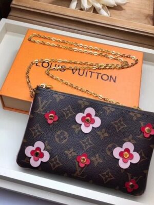 Louis Vuitton Replica Monogram Canvas Blooming Flowers Pochette Double Zip Bag M63905 Pink 2019