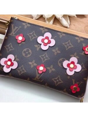 Louis Vuitton Replica Monogram Canvas Blooming Flowers Pochette Double Zip Bag M63905 Pink 2019