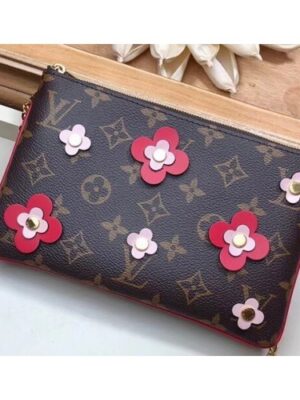 Louis Vuitton Replica Monogram Canvas Blooming Flowers Pochette Double Zip Bag M63905 Red 2019