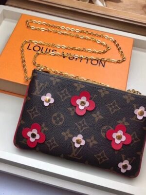 Louis Vuitton Replica Monogram Canvas Blooming Flowers Pochette Double Zip Bag M63905 Red 2019