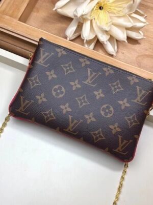 Louis Vuitton Replica Monogram Canvas Blooming Flowers Pochette Double Zip Bag M63905 Red 2019