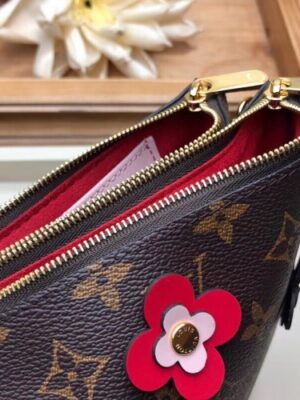 Louis Vuitton Replica Monogram Canvas Blooming Flowers Pochette Double Zip Bag M63905 Red 2019