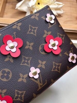 Louis Vuitton Replica Monogram Canvas Blooming Flowers Pochette Double Zip Bag M63905 Red 2019