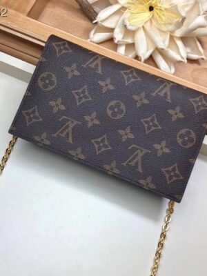 Louis Vuitton Replica Monogram Canvas Flore Chain Wallet Black 2019