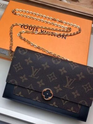 Louis Vuitton Replica Monogram Canvas Flore Chain Wallet Black 2019