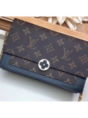 Louis Vuitton Replica Monogram Canvas Flore Chain Wallet Black 2019