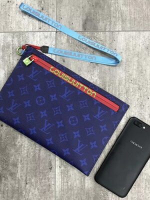 Louis Vuitton Replica Monogram Canvas Large Pouch Clutch Blue/Red 2018