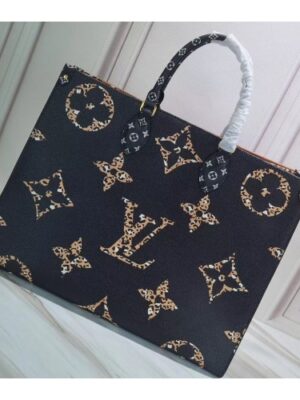 Louis Vuitton Replica Monogram Canvas Leopard Print Onthego Tote Bag M44674 Black/Brown 2019