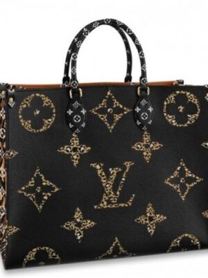 Louis Vuitton Replica Monogram Canvas Leopard Print Onthego Tote Bag M44674 Black/Brown 2019