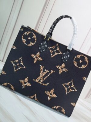 Louis Vuitton Replica Monogram Canvas Leopard Print Onthego Tote Bag M44674 Black/White 2019