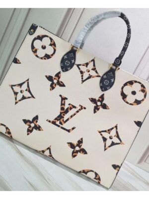 Louis Vuitton Replica Monogram Canvas Leopard Print Onthego Tote Bag M44674 Black/White 2019