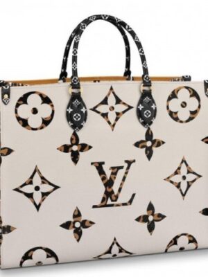 Louis Vuitton Replica Monogram Canvas Leopard Print Onthego Tote Bag M44675 Brown/White 2019