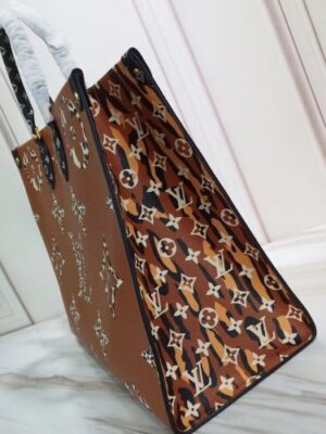 Louis Vuitton Replica Monogram Canvas Leopard Print Onthego Tote Bag M44675 Brown/White 2019