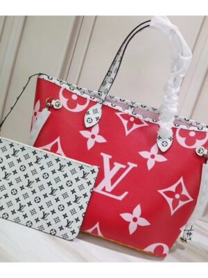 Louis Vuitton Replica Monogram Canvas Neverfull MM Tote Bag M44567 Red/White/Pink 2019