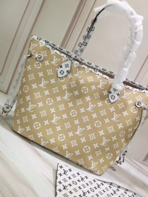 Louis Vuitton Replica Monogram Canvas Neverfull MM Tote Bag M44568 Kaki/White/Apricot 2019