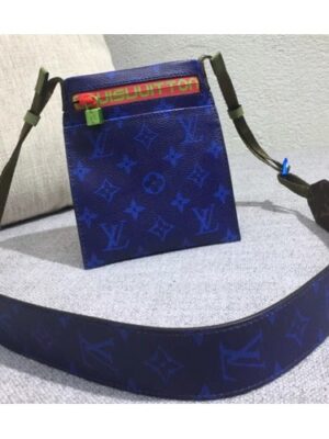 Louis Vuitton Replica Monogram Canvas Phone Bag Blue 2018