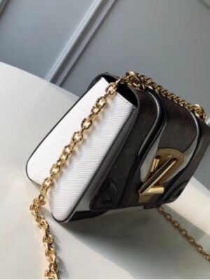 Louis Vuitton Replica Monogram Canvas Twist MM Bag White/Patent Black/Yellow 2018