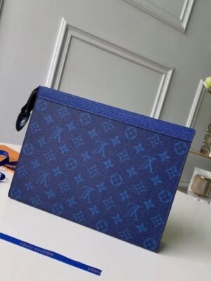 Louis Vuitton Replica Monogram Canvas/Taiga Leather Pochette Voyage MM Bag Blue 2019