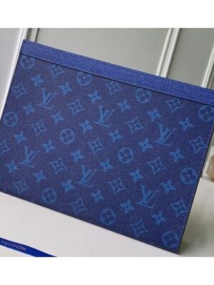 Louis Vuitton Replica Monogram Canvas/Taiga Leather Pochette Voyage MM Bag Blue 2019