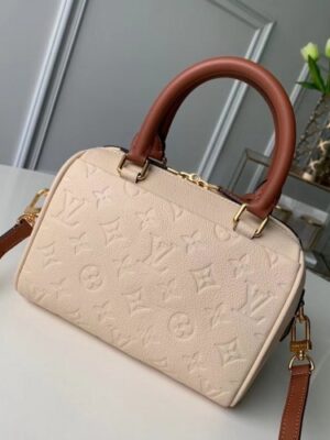 Louis Vuitton Replica Monogram Empreinte Speedy Bandouliere 20 Bag Creme Caramel 2019