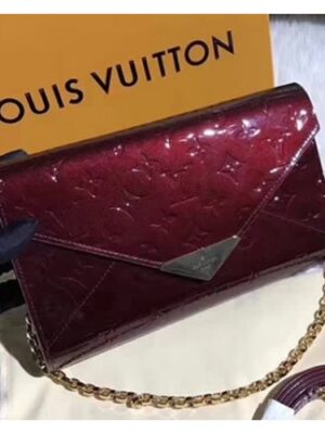 Louis Vuitton Replica Monogram Vernis Leather Envelope Clutch on Chain M90990 Burgundy