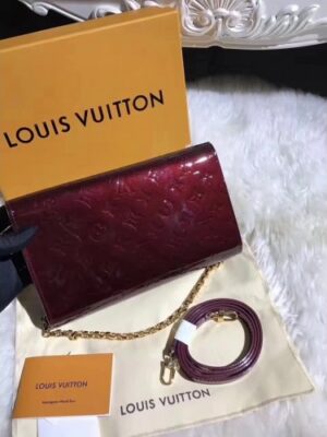 Louis Vuitton Replica Monogram Vernis Leather Envelope Clutch on Chain M90990 Burgundy