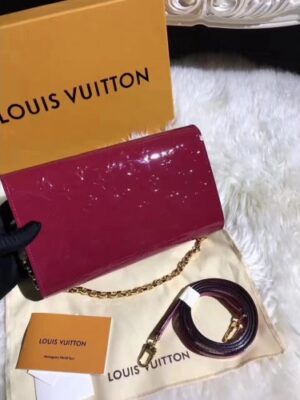 Louis Vuitton Replica Monogram Vernis Leather Envelope Clutch on Chain M90990 Dark Red