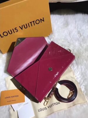 Louis Vuitton Replica Monogram Vernis Leather Envelope Clutch on Chain M90990 Dark Red