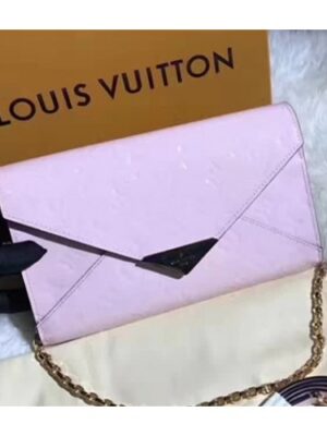 Louis Vuitton Replica Monogram Vernis Leather Envelope Clutch on Chain M90990 Light Pink