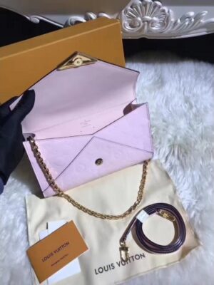 Louis Vuitton Replica Monogram Vernis Leather Envelope Clutch on Chain M90990 Light Pink