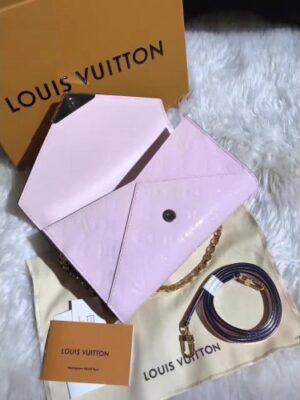 Louis Vuitton Replica Monogram Vernis Leather Envelope Clutch on Chain M90990 Light Pink