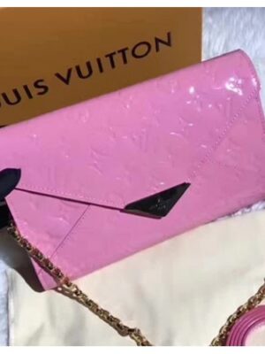 Louis Vuitton Replica Monogram Vernis Leather Envelope Clutch on Chain M90990 Pink