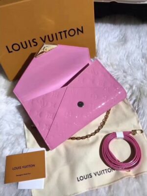 Louis Vuitton Replica Monogram Vernis Leather Envelope Clutch on Chain M90990 Pink