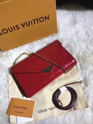 Louis Vuitton Replica Monogram Vernis Leather Envelope Clutch on Chain M90990 Red