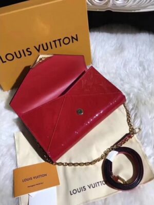 Louis Vuitton Replica Monogram Vernis Leather Envelope Clutch on Chain M90990 Red