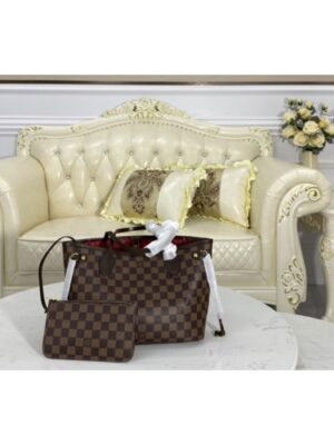 Louis Vuitton Replica N41359 LV Replica Neverfull PM tote Bag in Damier Ebene coated canvas