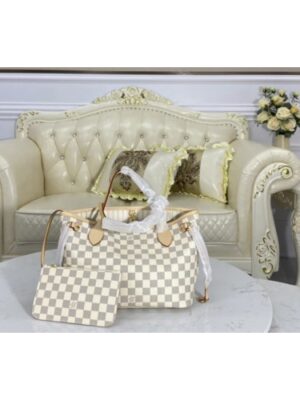 Louis Vuitton Replica N41362 LV Replica Neverfull PM tote Bag in Damier Azur coated canvas