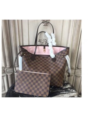 Louis Vuitton Replica N41603 Neverfull MM Damier Ebene Canvas Bags Pink