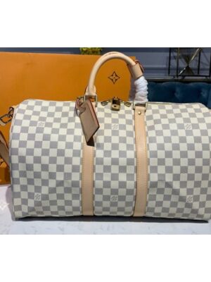 Louis Vuitton Replica N48223 LV Replica Keepall Bandouliere 45 Bag in Damier Azur Canvas