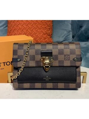 Louis Vuitton Replica N60221 LV Replica Vavin chain wallet Damier Ebene Canvas And Black Leather