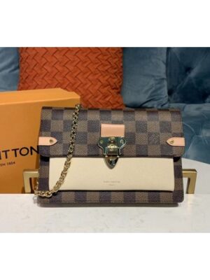 Louis Vuitton Replica N60237 LV Replica Vavin chain wallet Damier Ebene Canvas And Beige Leather