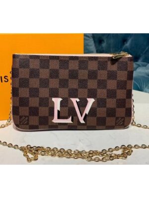 Louis Vuitton Replica N60254 LV Replica Pochette Double Zip Bags Damier Ebene Canvas