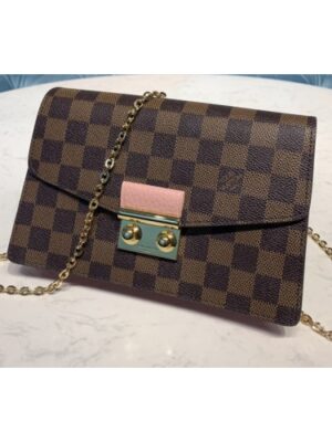 Louis Vuitton Replica N60287 LV Replica Croisette chain wallet in Damier Ebene canvas With Pink Leather