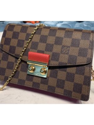 Louis Vuitton Replica N60288 LV Replica Croisette chain wallet in Damier Ebene canvas With Red Leather