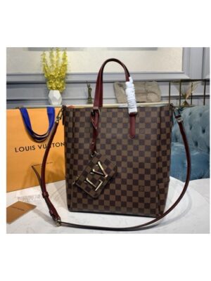 Louis Vuitton Replica N60293 LV Replica Belmont MM Bag in Damier Ebene canvas With Cherry Berry Leather