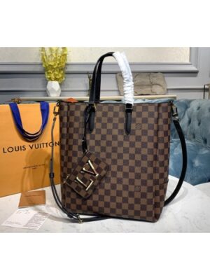 Louis Vuitton Replica N60294 LV Replica Belmont MM Bag in Damier Ebene canvas With Black Leather