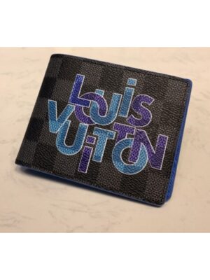 Louis Vuitton Replica N60303 LV Replica Multiple Wallet In Damier Graphite Canvas and Blue