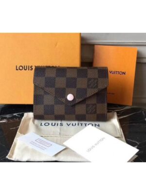 Louis Vuitton Replica N61700 Damier Ebene Canvas Victorine Wallet Pink