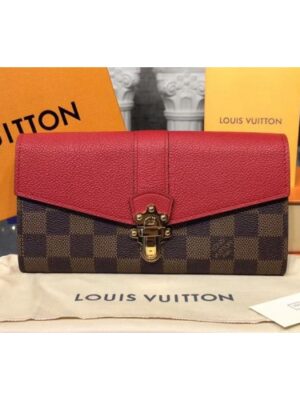 Louis Vuitton Replica N64448 Clapton Wallet Damier Ebene Canvas Red