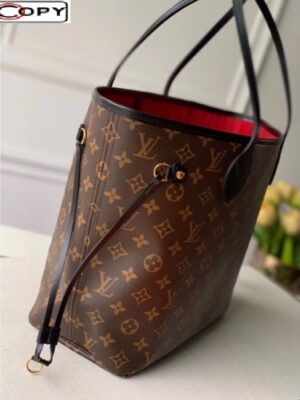 Louis Vuitton Replica Neverfull MM Monogram Canvas Tote Bag M48288 Black/Red